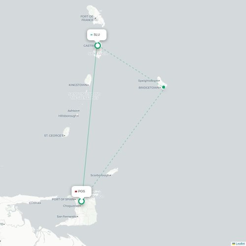 Mapa lotu bezpośredniego Port-of-Spain – Castries