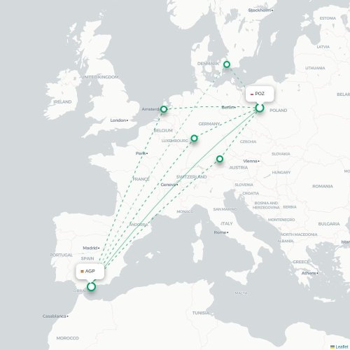 Mapa lotu bezpośredniego Poznań – Malaga