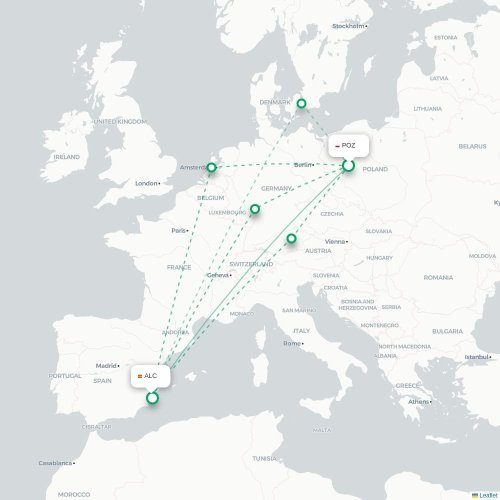 Mapa lotu bezpośredniego Poznań – Alicante