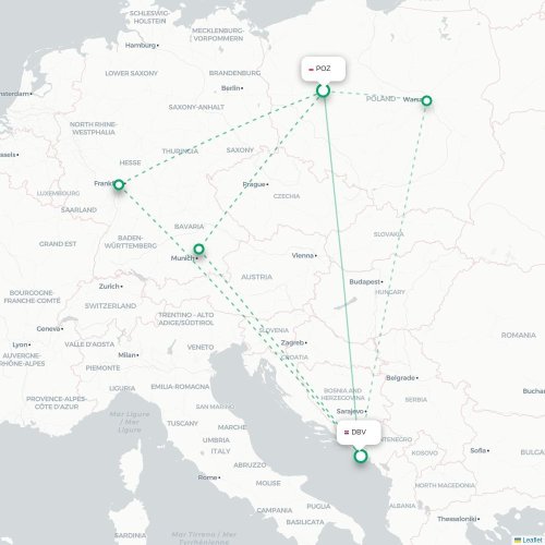 Mapa lotu bezpośredniego Poznań – Dubrownik