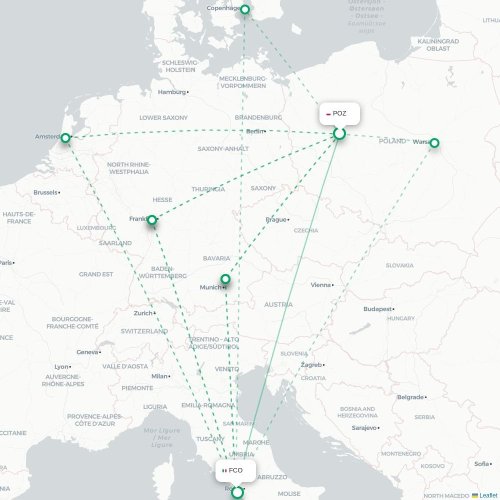 Mapa lotu bezpośredniego Poznań – Rzym