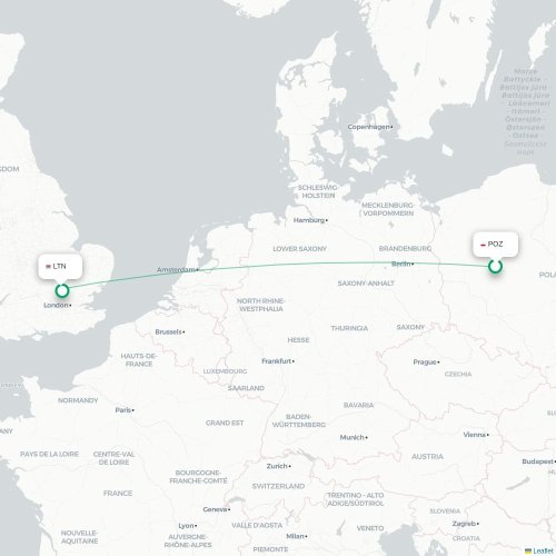 Mapa de vuelo directo Posnania - Londres