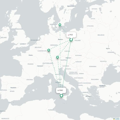 Mapa lotu bezpośredniego Poznań – Palermo