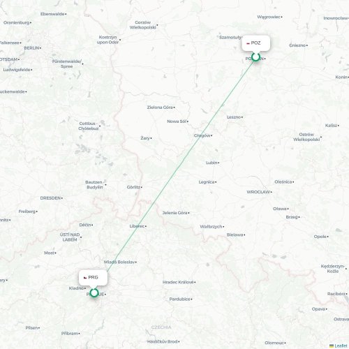 Mapa lotu bezpośredniego Poznań – Praga