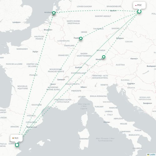 Mapa lotu bezpośredniego Poznań – Walencja