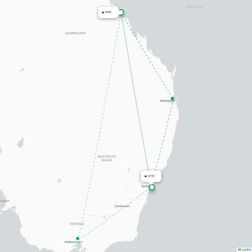 Proserpine - Sydney kaart van rechtstreekse vlucht