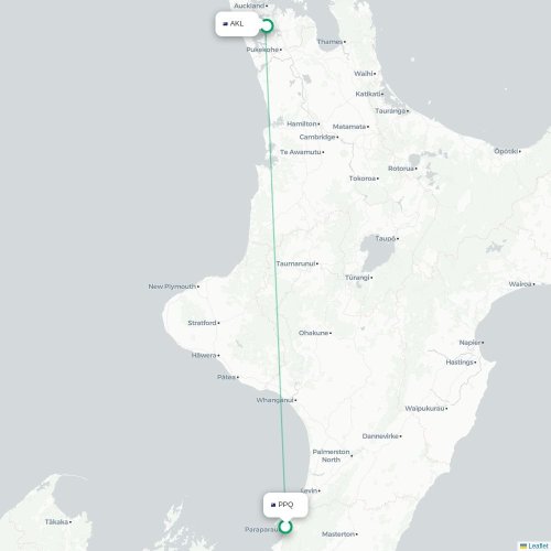 Mapa lotu bezpośredniego Paraparaumu – Auckland