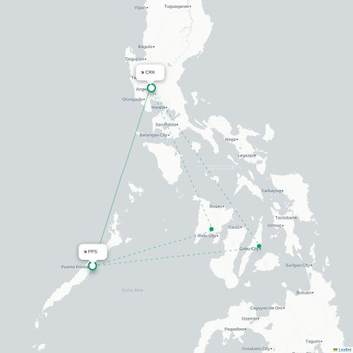 Mapa lotu bezpośredniego Puerto Princesa – Angeles City