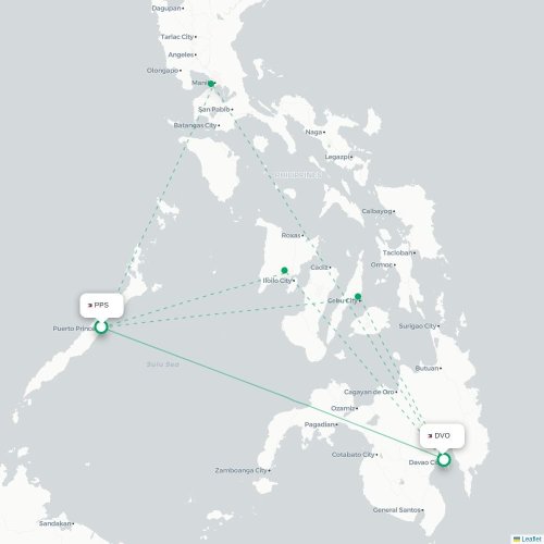 Mapa lotu bezpośredniego Puerto Princesa – Davao