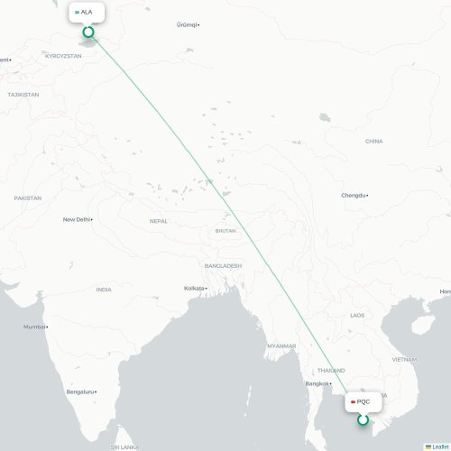 Mapa lotu bezpośredniego Phu Quoc – Ałmaty
