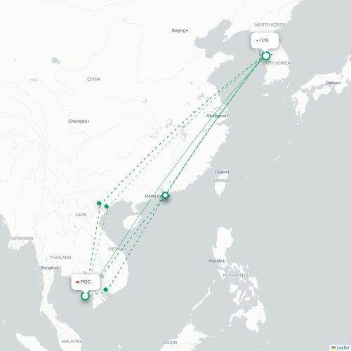 Mapa lotu bezpośredniego Phu Quoc – Inczhon