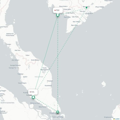 Mapa lotu bezpośredniego Phu Quoc – Kuala Lumpur
