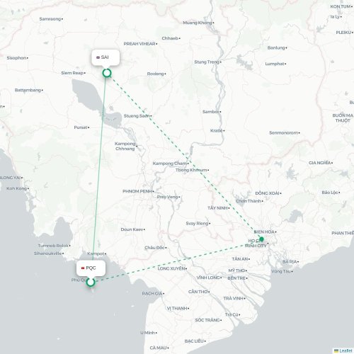 Mapa lotu bezpośredniego Phu Quoc – Siem Reap