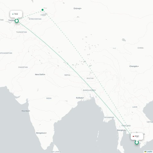 Mapa lotu bezpośredniego Phu Quoc – Taszkent