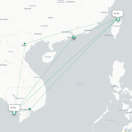 Mapa lotu bezpośredniego Phu Quoc – Tajpej