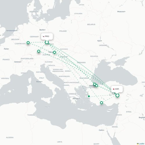 Mapa lotu bezpośredniego Praga – Kayseri