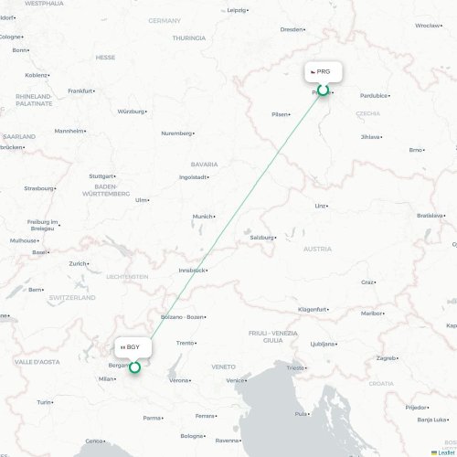 Mapa lotu bezpośredniego Praga – Bergamo
