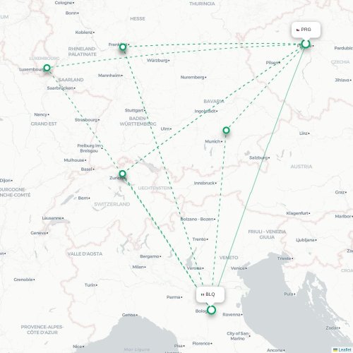 Mapa lotu bezpośredniego Praga – Bolonia