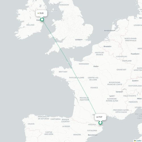Mapa lotu bezpośredniego Praga – Dublin