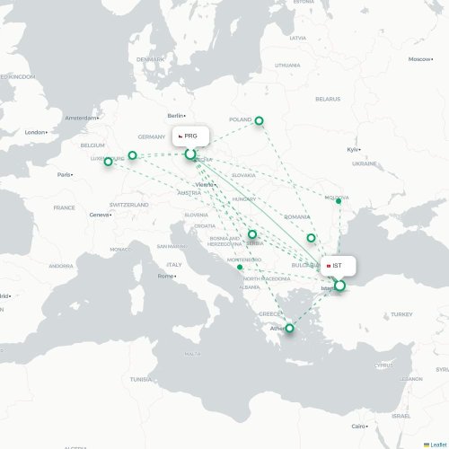 Mapa lotu bezpośredniego Praga – Stambuł