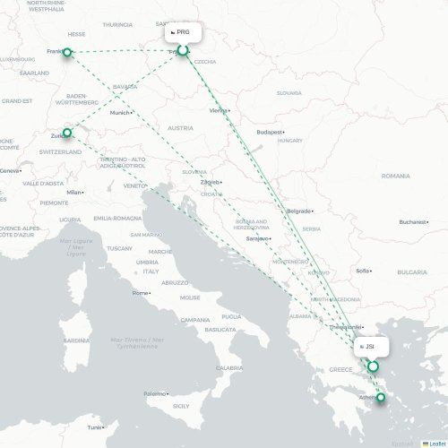 Mapa lotu bezpośredniego Praga – Skiatos