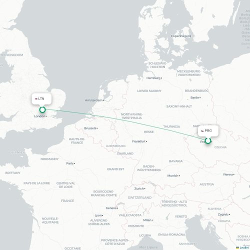 Mapa lotu bezpośredniego Praga – Londyn