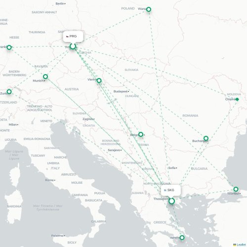 Mapa lotu bezpośredniego Praga – Saloniki