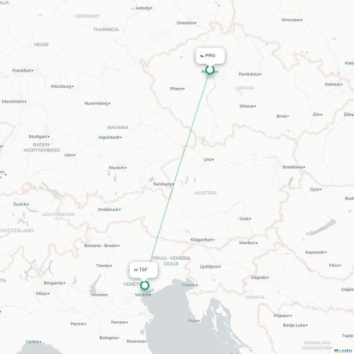 Mapa lotu bezpośredniego Praga – Wenecja
