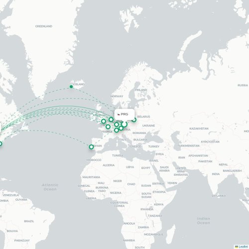 Mapa lotu bezpośredniego Praga – Toronto