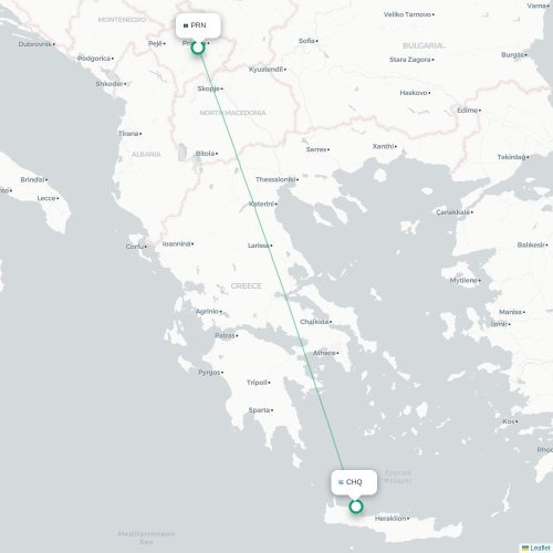 Mapa de vuelo directo Pristina - La Canea