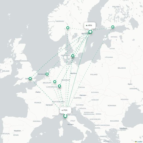 Mapa de vuelo directo Pisa - Estocolmo