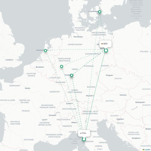 Pisa - Berlijn kaart van rechtstreekse vlucht