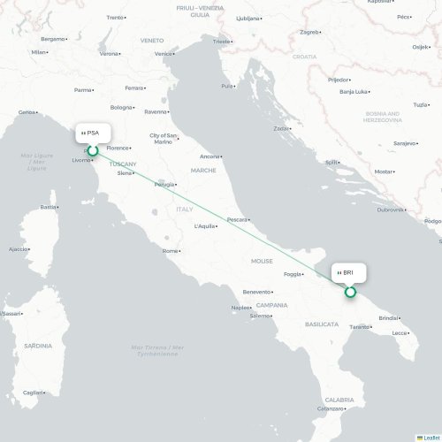Mapa lotu bezpośredniego Piza – Bari