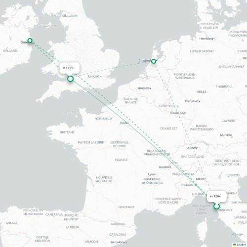 Mapa lotu bezpośredniego Piza – Bristol