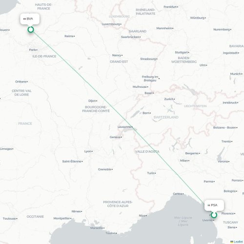 Pisa - Beauvais karta över direktflyg