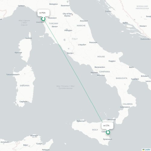 Mapa lotu bezpośredniego Piza – Katania