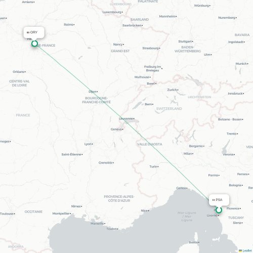 Pisa - Paris karta över direktflyg