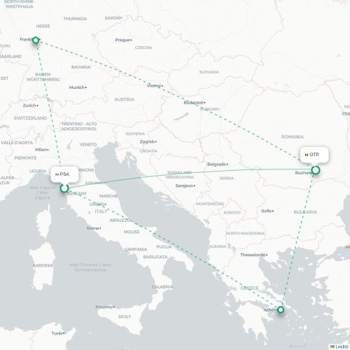 Mapa de vuelo directo Pisa - Bucarest