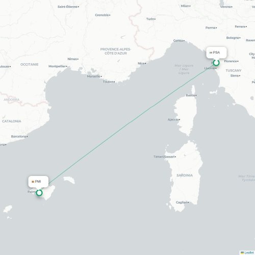 Pise - Palma de Majorque carte du vol direct