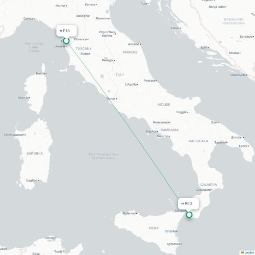 Mapa lotu bezpośredniego Piza – Reggio di Calabria