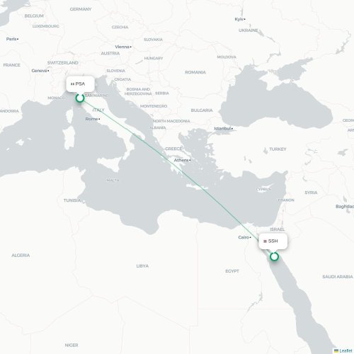 Mapa lotu bezpośredniego Piza – Szarm el-Szejk