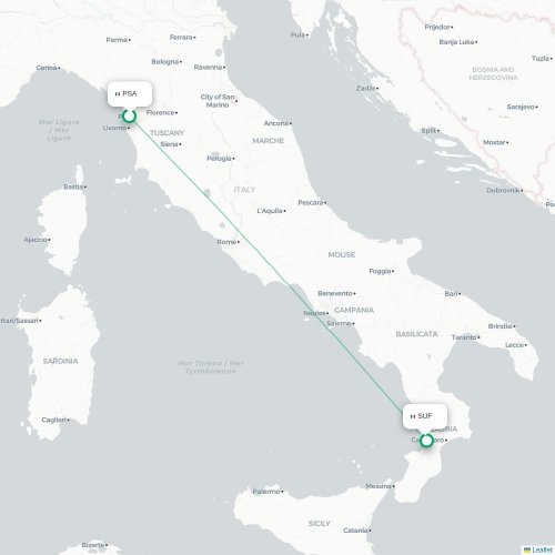 Pisa - Lamezia Terme kort over direkte fly