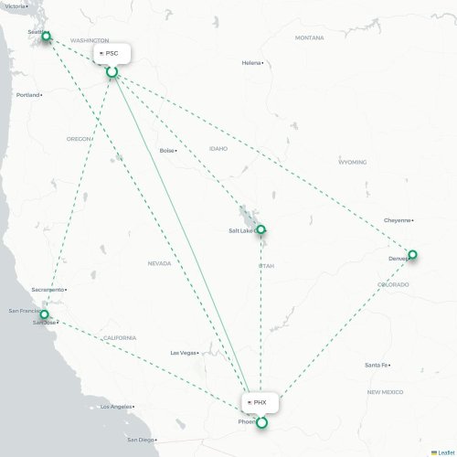 Mapa lotu bezpośredniego Pasco – Phoenix