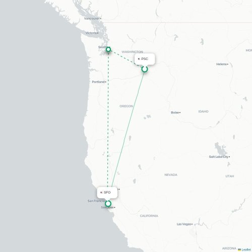 Mapa lotu bezpośredniego Pasco – San Francisco