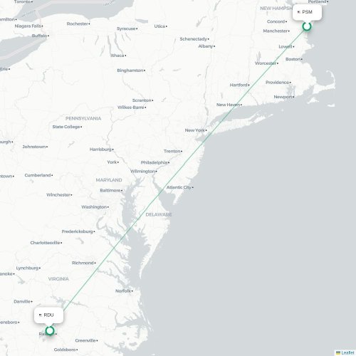 Mapa de vuelo directo Portsmouth - Raleigh
