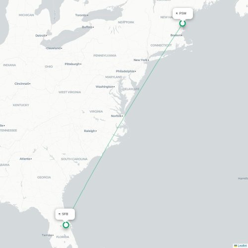Mapa de vuelo directo Portsmouth - Orlando