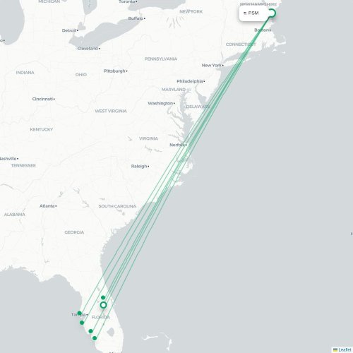 Mapa de vuelo directo Portsmouth - Sarasota