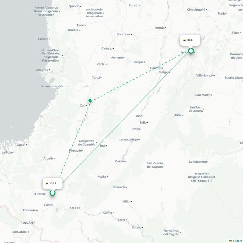 Mapa de vuelo directo Pasto - Bogotá