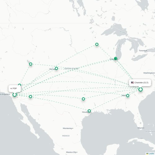 Mapa lotu bezpośredniego Palm Springs – Charlotte
