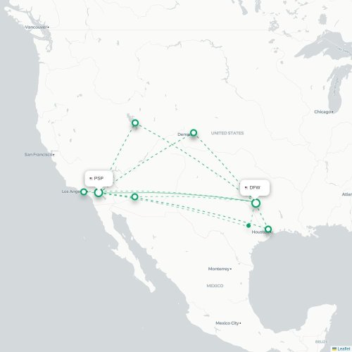 Mapa lotu bezpośredniego Palm Springs – Dallas